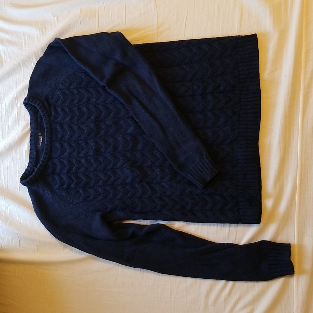Lands End Navy Blue "Drifter" Cable Knit Sweater, Medium Tall